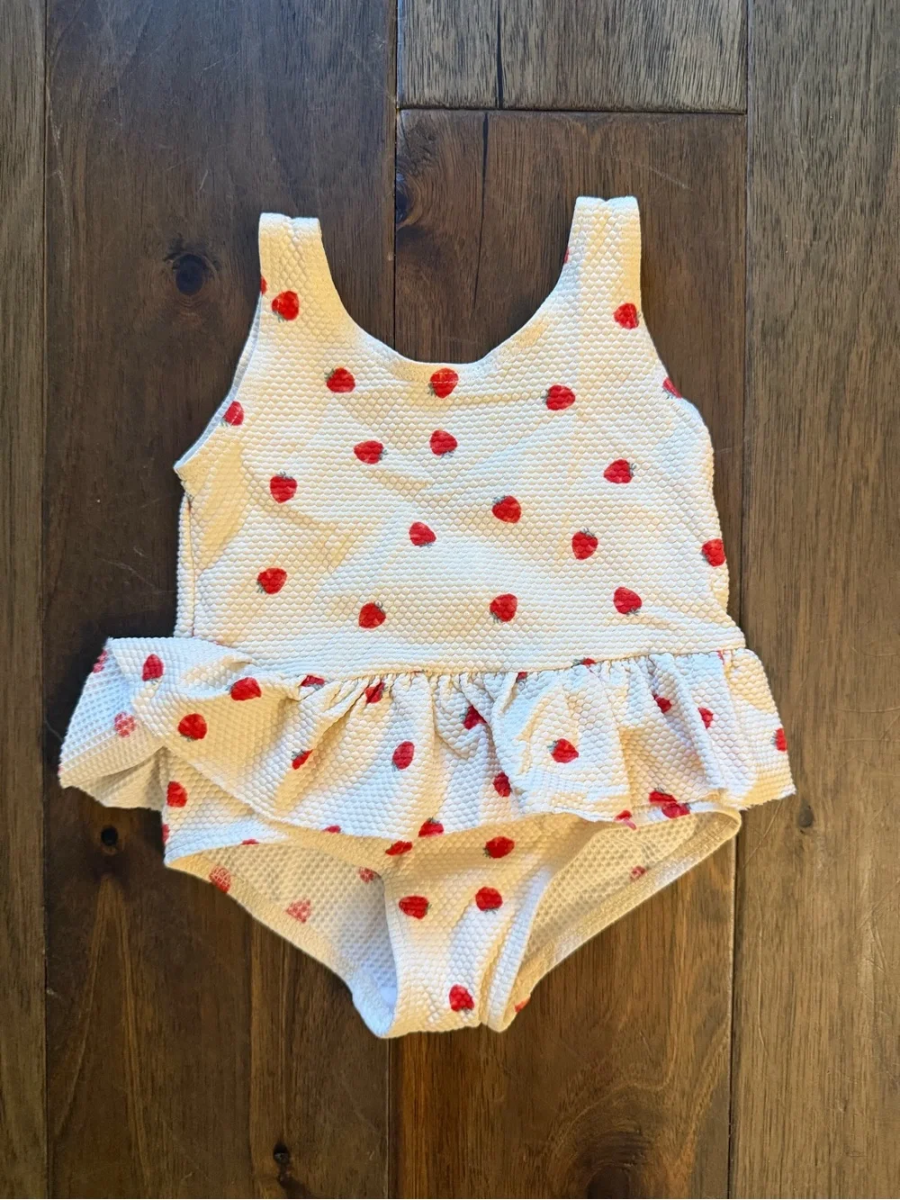 H&M White One-Piece Swimsuit with Red Strawberry Dots
